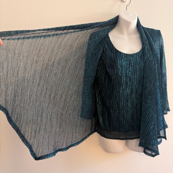 R&M Collection Teal Shimmer Sleeveless Top w/ Sheer Overlay | Size S - Picture 6 of 12